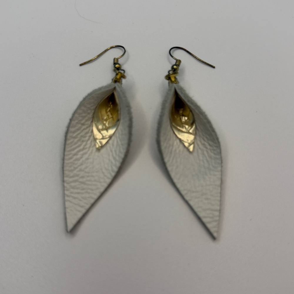 Elegant Gold and Cream Leaf Earrings